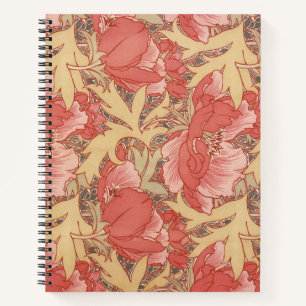 William Morris Poppies Floral Art Nouveau Pattern Notebook