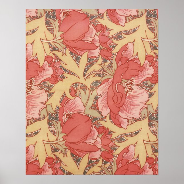 William Morris Poppies Floral Art Nouveau Pattern Poster (Front)