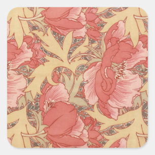William Morris Poppies Floral Art Nouveau Pattern Square Sticker