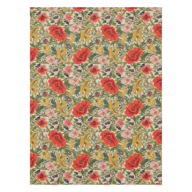 William Morris Poppies Floral Art Nouveau Pattern  Tablecloth (Front)