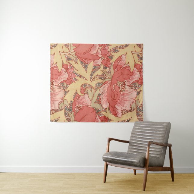 William Morris Poppies Floral Art Nouveau Pattern Tapestry (In Situ (Horizontal))