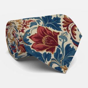 William Morris Poppies Floral art Nouveau Pattern Tie