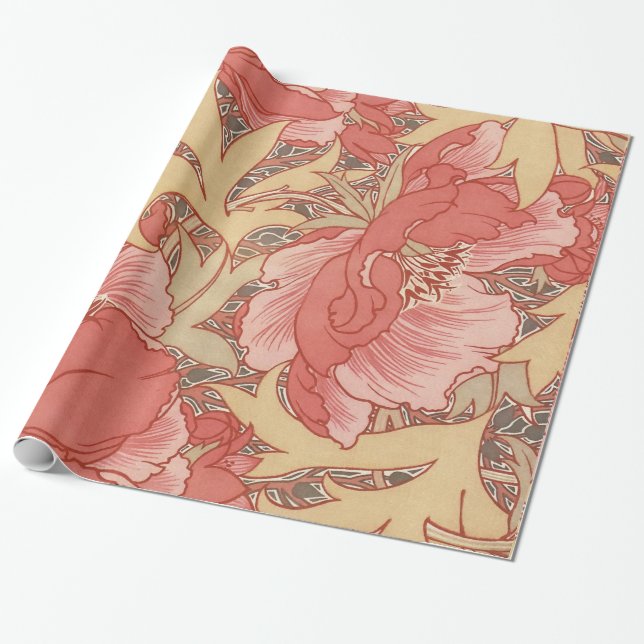 William Morris Poppies Floral Art Nouveau Pattern Wrapping Paper (Unrolled)