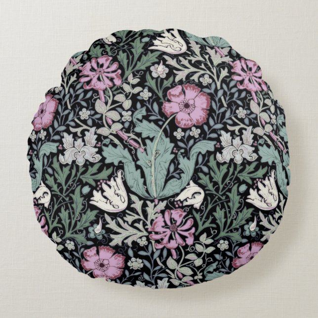 William Morris Poppy Botanical Victorian Wallpaper Round Cushion (Front)