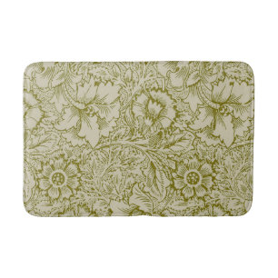 William Morris Poppy Classic Floral Green Bath Mat