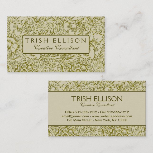 William Morris Poppy Classic Floral Green Business Card (Front/Back)