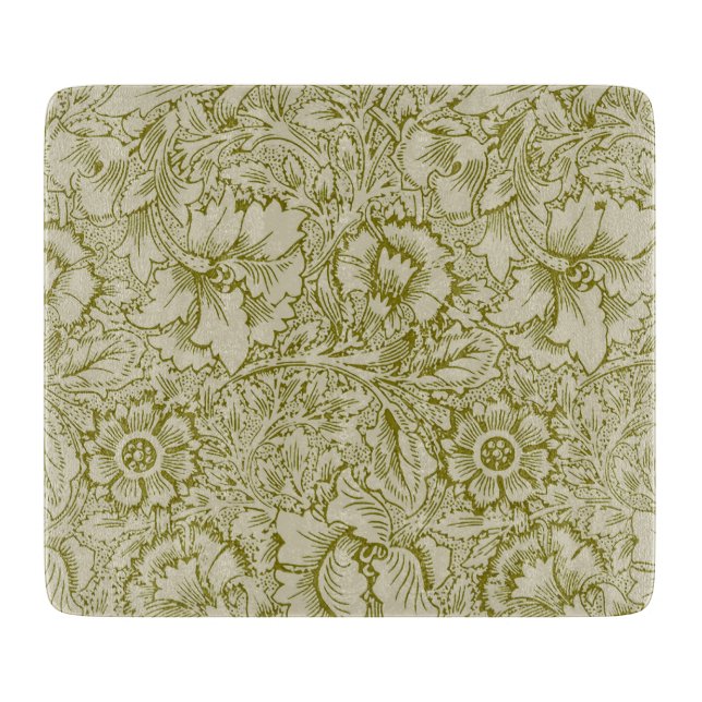 William Morris Poppy Classic Floral Green Cutting Board (Front)