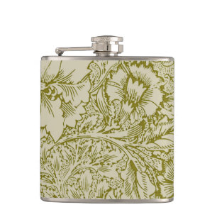 William Morris Poppy Classic Floral Green Hip Flask