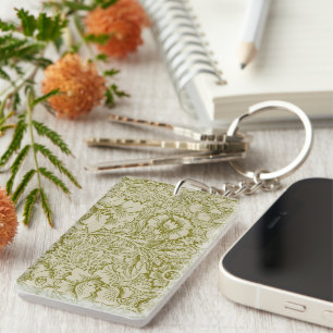 William Morris Poppy Classic Floral Green Key Ring