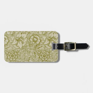 William Morris Poppy Classic Floral Green Luggage Tag