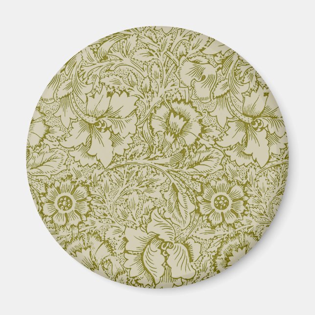William Morris Poppy Classic Floral Green Magnet (Front)