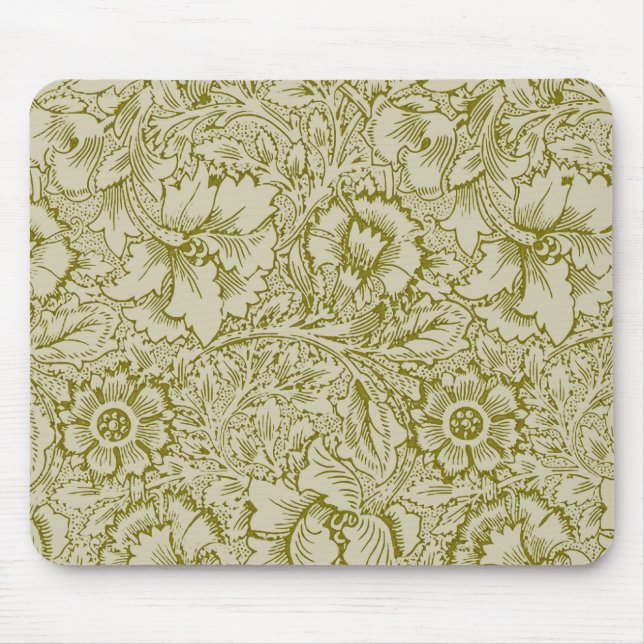 William Morris Poppy Classic Floral Green Mouse Pad (Front)