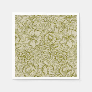 William Morris Poppy Classic Floral Green Napkin