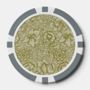 William Morris Poppy Classic Floral Green Poker Chips