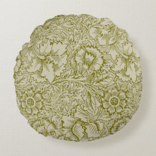 William Morris Poppy Classic Floral Green Round Cushion
