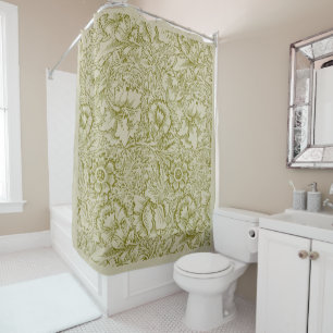 William Morris Poppy Classic Floral Green Shower Curtain