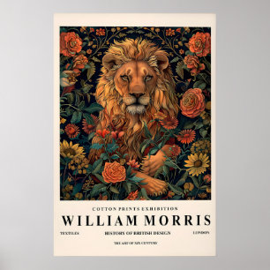 William Morris print, Floral lion poster, Dark Poster