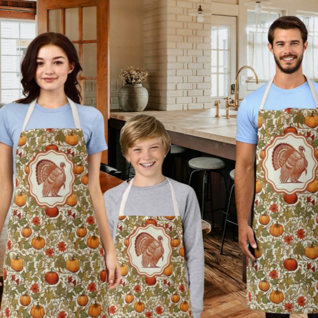 William Morris Pumpkins Wild Turkey  Apron (This Thanks giving, make it a family affair!)