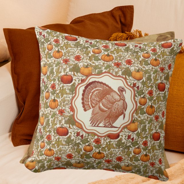 William Morris Pumpkins Wild Turkey  Cushion (Happy Turkey Day!)