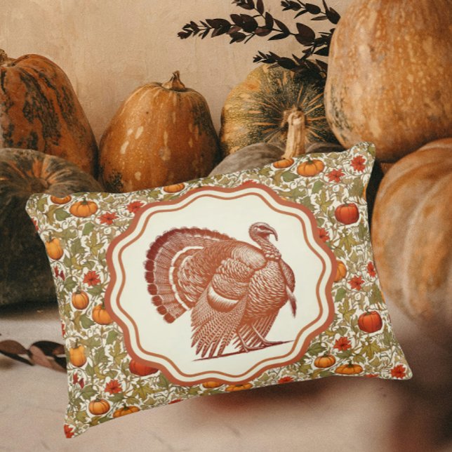 William Morris Pumpkins Wild Turkey  Decorative Cushion (Vintage Tom Turkey is fealty for Thankgiving!)