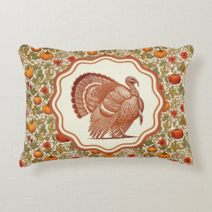William Morris Pumpkins Wild Turkey Thanksgiving Decorative Cushion