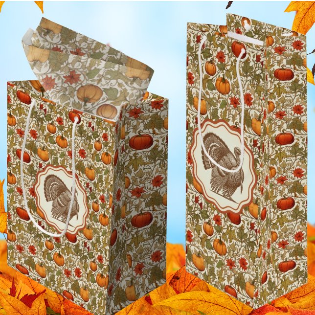 William Morris Pumpkins Wild Turkey  Wine Gift Bag (Classic William Morris design!)