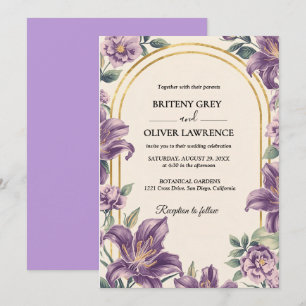 William Morris Purple floral Vintage Wedding Invitation