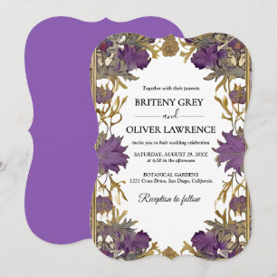 William Morris Purple floral Vintage Wedding Invitation