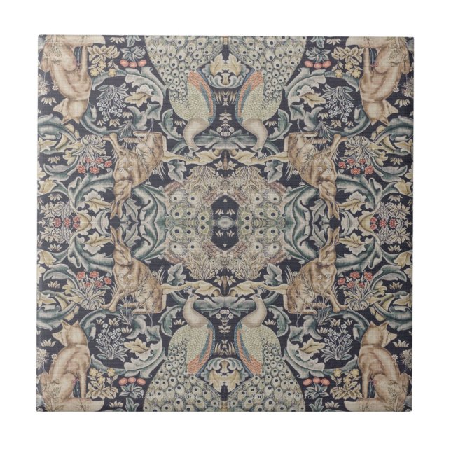 William Morris Rabbit, Peacock and Fox  Ceramic Tile (Front)