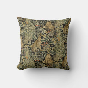 William * Morris Rabbit Wolf Peacock With Leaves  Cushion