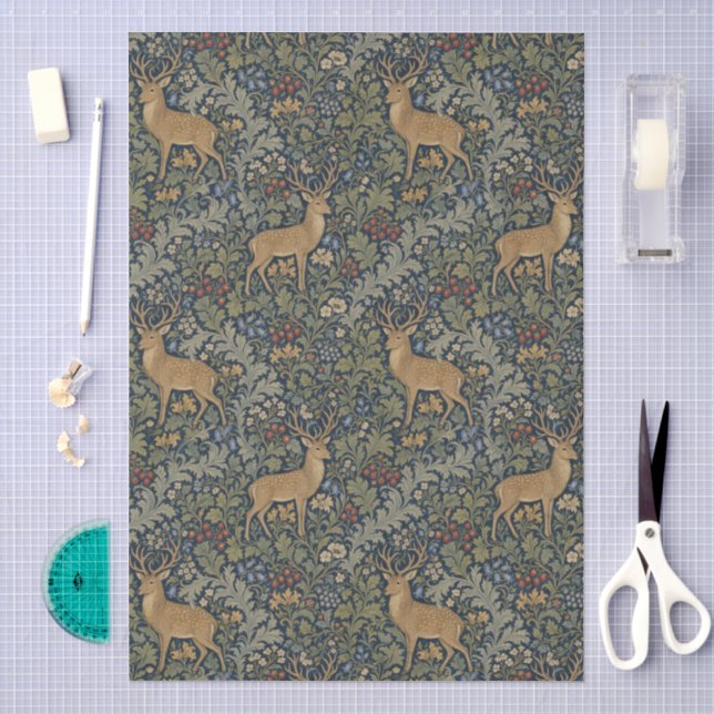 William Morris Red Berries & Deer Pattern  Tissue Paper (Craft)
