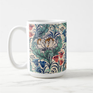 William Morris Red Blue Teal Floral Pattern Coffee Mug