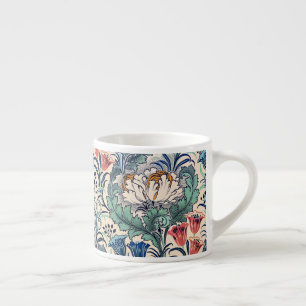William Morris Red Blue Teal Floral Pattern Espresso Cup