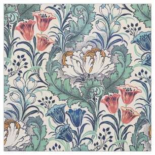 William Morris Red Blue Teal Floral Pattern Fabric