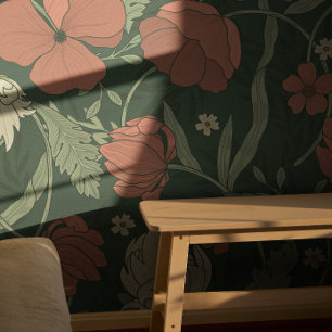 William Morris Red Floral Pattern Wallpaper