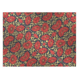 William Morris Red Gold Poppies Floral Pattern  Tablecloth