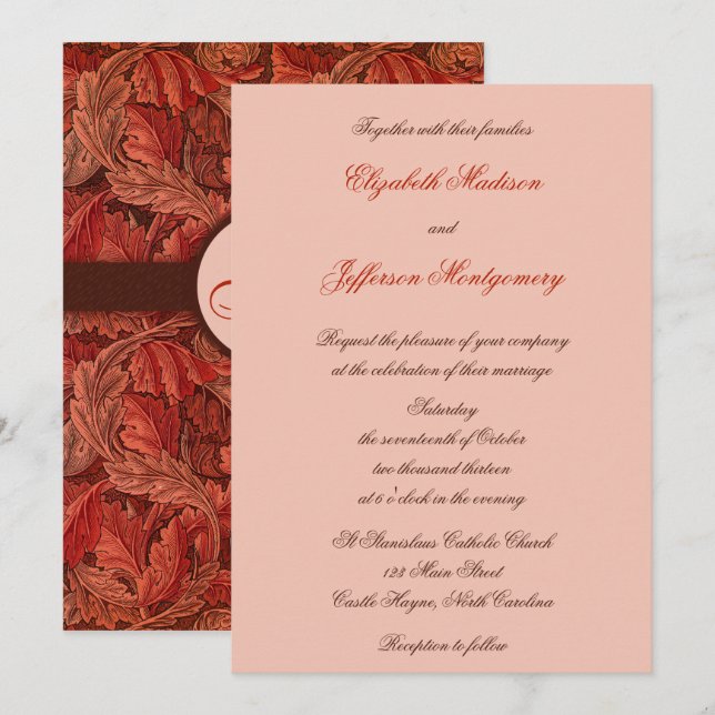 William Morris Red Leaves Wedding Invitation (Front/Back)