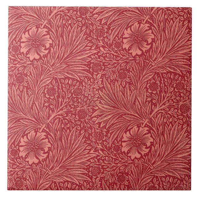 William Morris Red Marigold Pattern Ceramic Tile (Front)