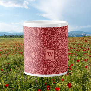 William Morris Red Marigold Pattern with Initial Large Coffee Mug