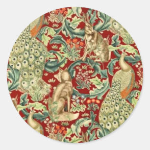 William Morris Red Pattern Forest Classic Round Sticker