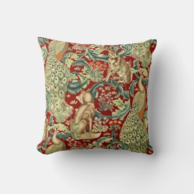 William Morris Red Pattern Forest Cushion (Front)