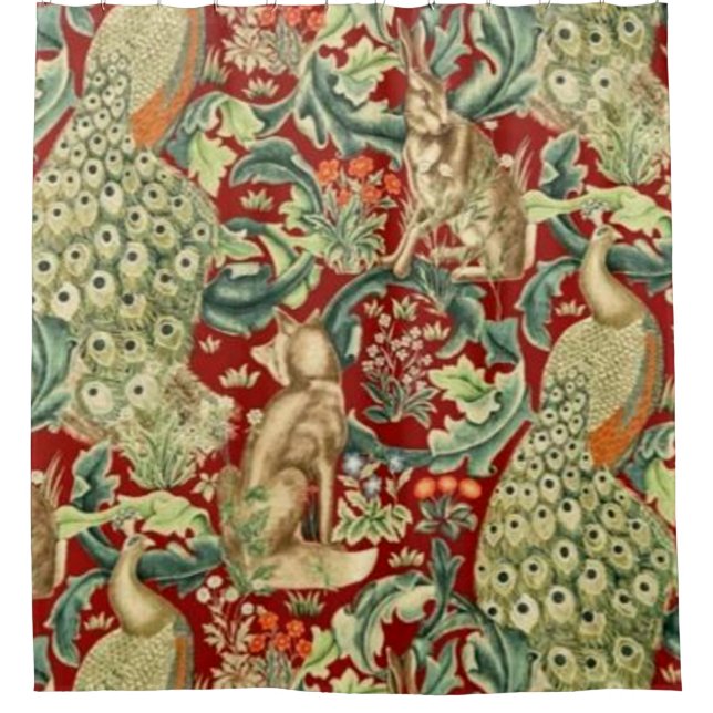 William Morris Red Pattern Forest Shower Curtain (Front)