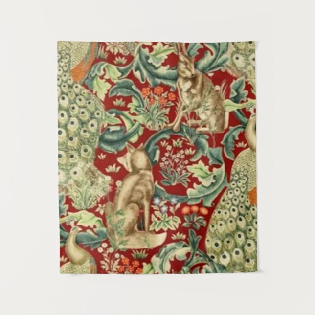 William Morris Red Pattern Forest Tapestry (Front)