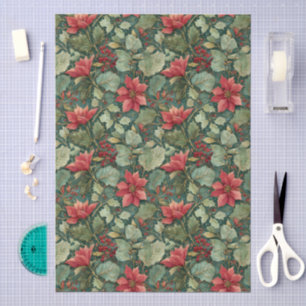 William Morris Red Poinsettias Pattern Decoupage Tissue Paper