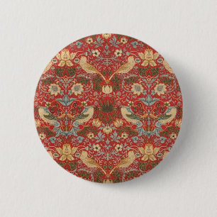 William Morris Red Strawberry Thief 6 Cm Round Badge