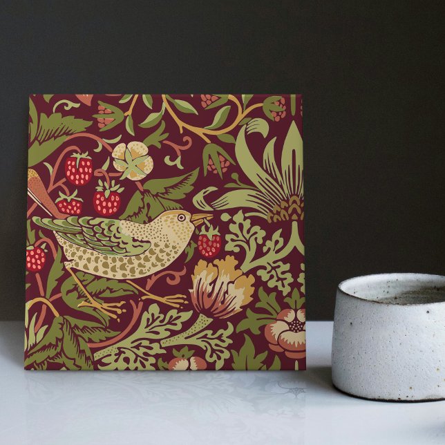 William Morris Red Strawberry Thief Ceramic Tile (Creator Uploaded)