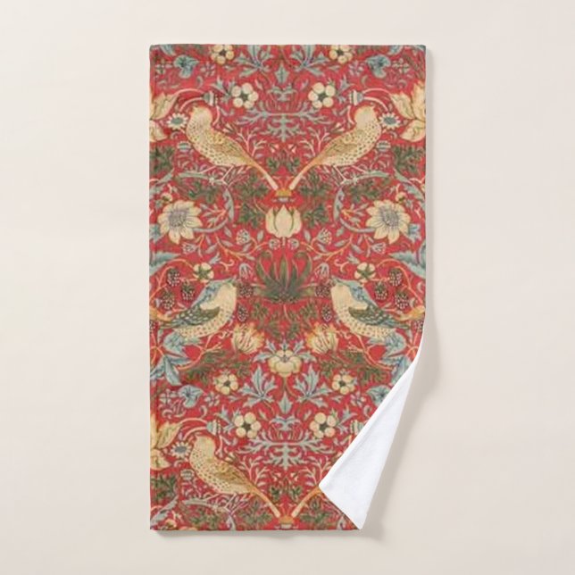 William Morris Red Strawberry Thief Hand Towel (Hand Towel)