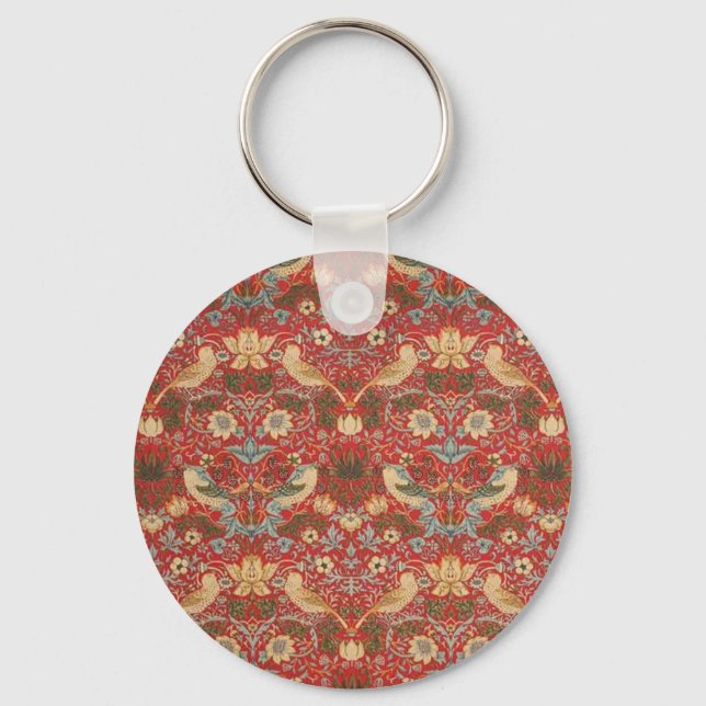 William Morris Red Strawberry Thief Key Ring (Front)