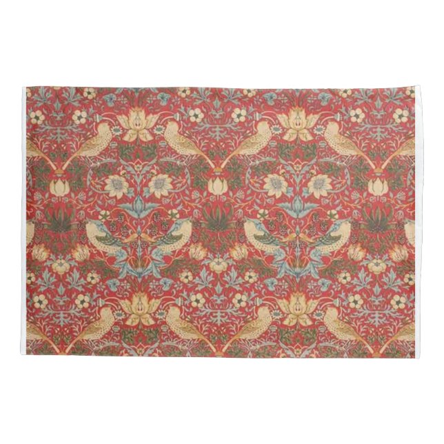 William Morris Red Strawberry Thief Pillowcase (Back)
