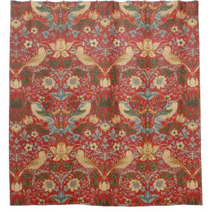 William Morris Red Strawberry Thief Shower Curtain